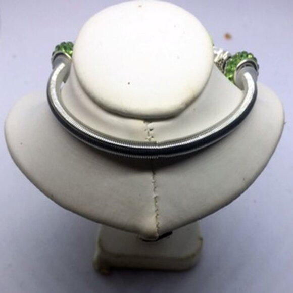 Silver Twist Bracelet with Green Glow in the Dark Beads and Crystal Flower Charm - Picture 3 of 4